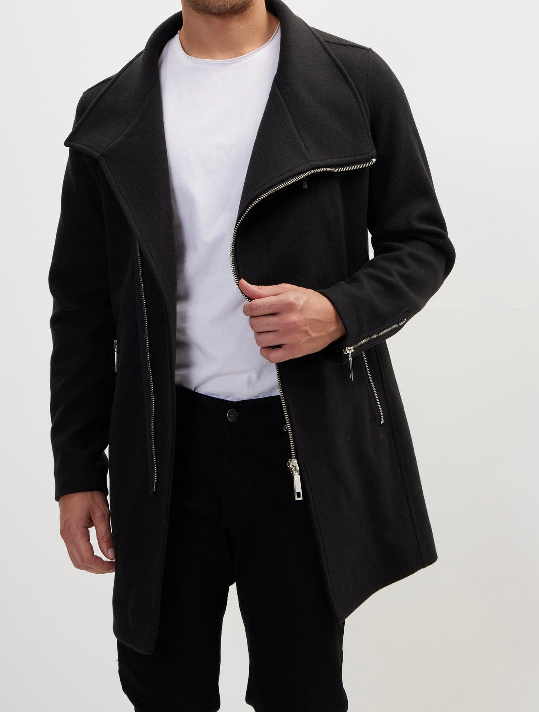 Noir Shift Asymmetrical Zipper Coat