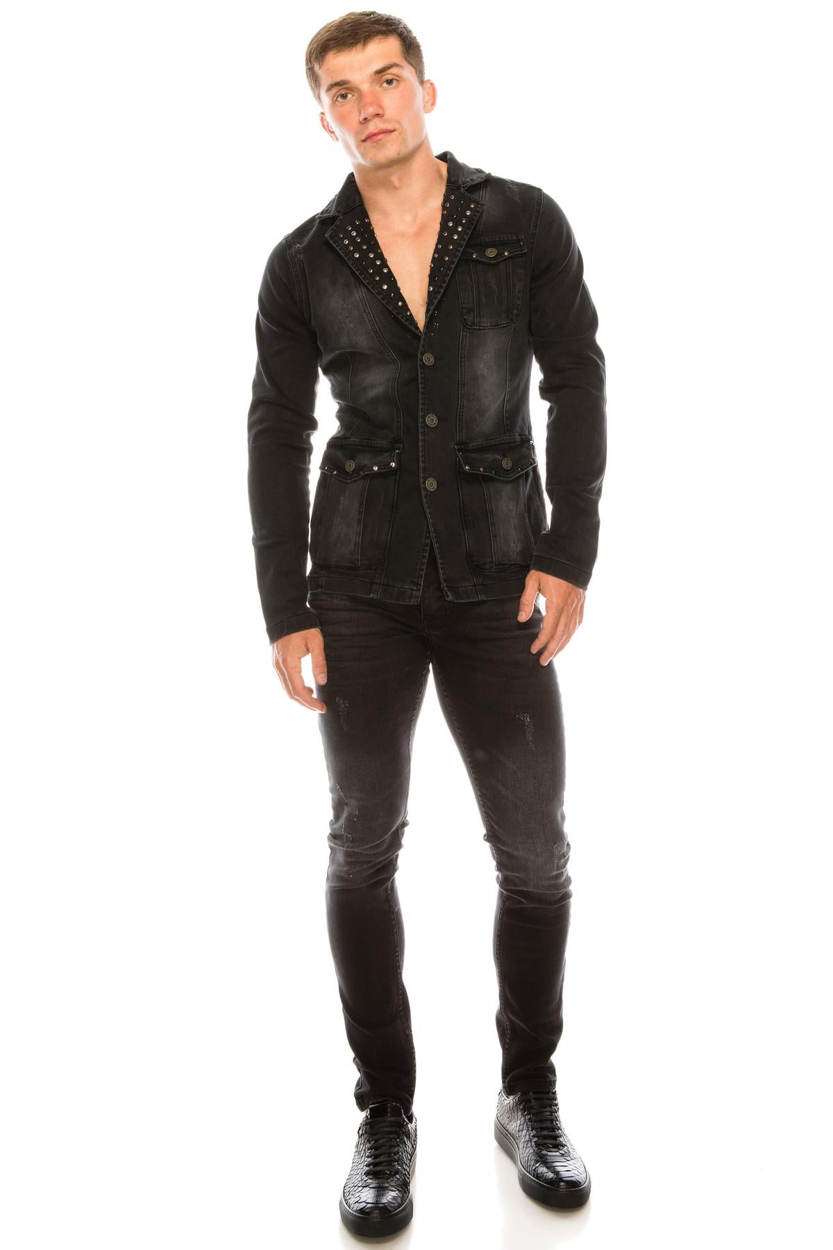Rock Star Black Studded Denim Jacket