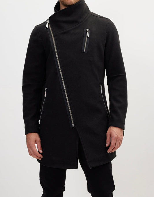 Noir Shift Asymmetrical Zipper Coat